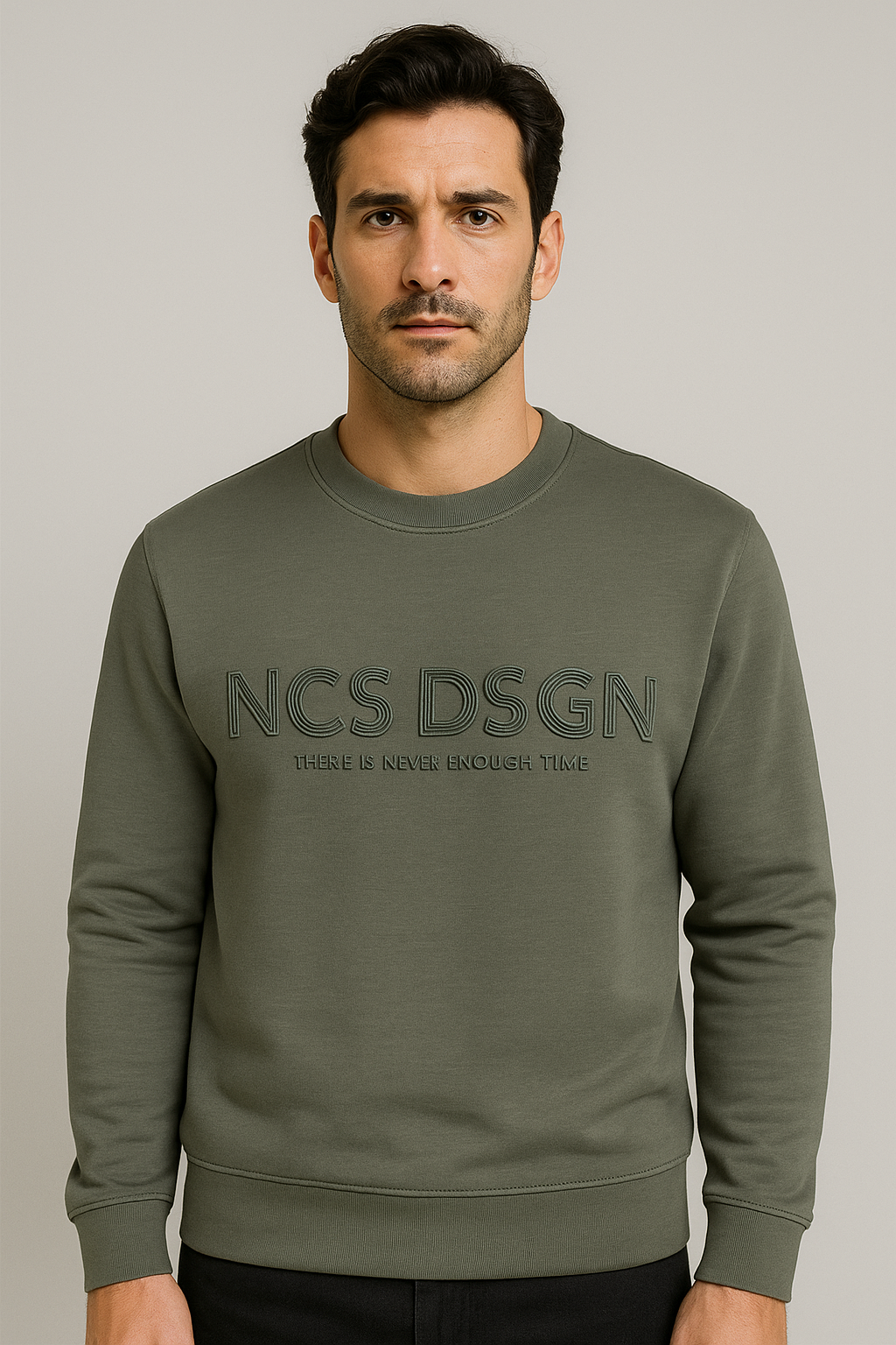 Erkek Sweatshirt Bisiklet Yaka Haki 1664