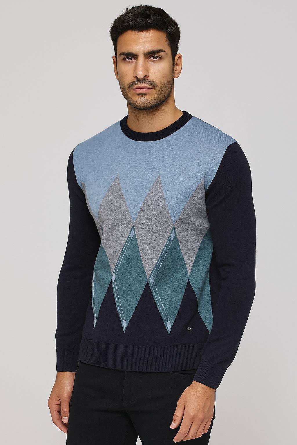 NCS JEANSErkek Triko Lacivert Bisiklet Yaka Baklava Desenli Slim Fit Pamuklu Kazak NCS JEANS 37273727