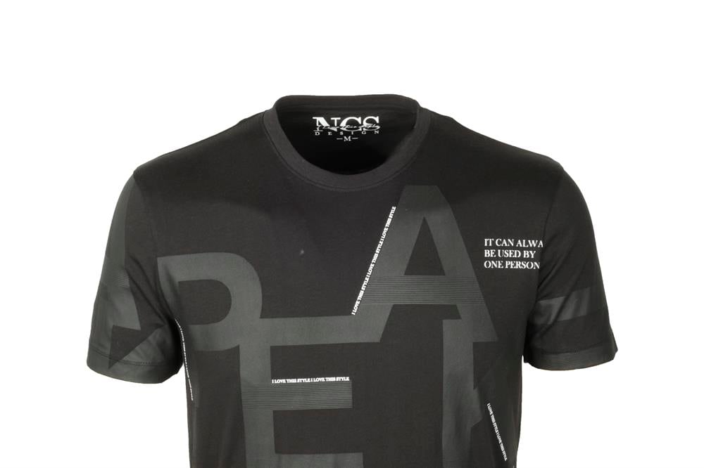 Ncs Siyah Bisiklet Yaka Baskılı Slim Fit Dar Kesim Tshirt 1227