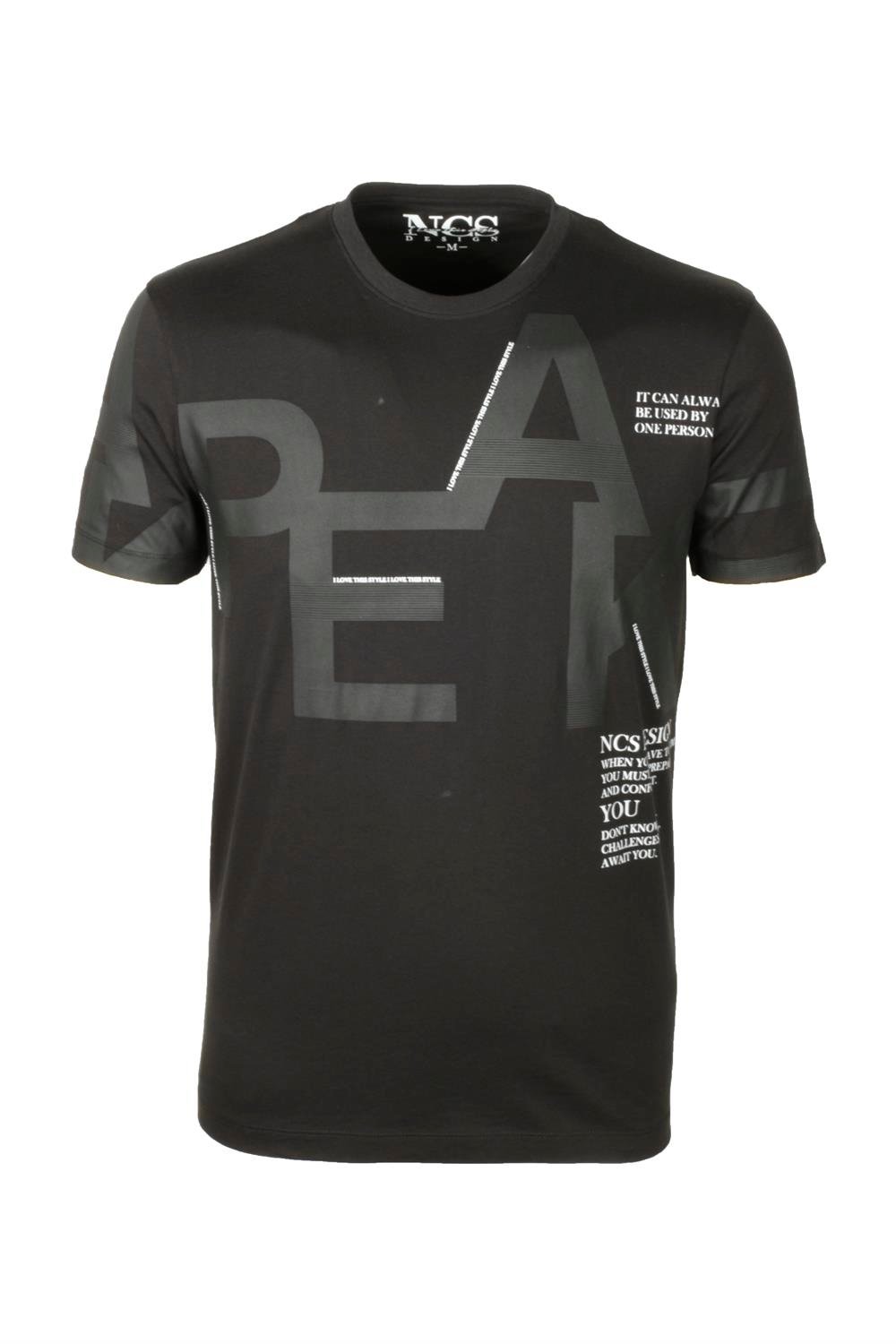 Ncs Siyah Bisiklet Yaka Baskılı Slim Fit Dar Kesim Tshirt 1227