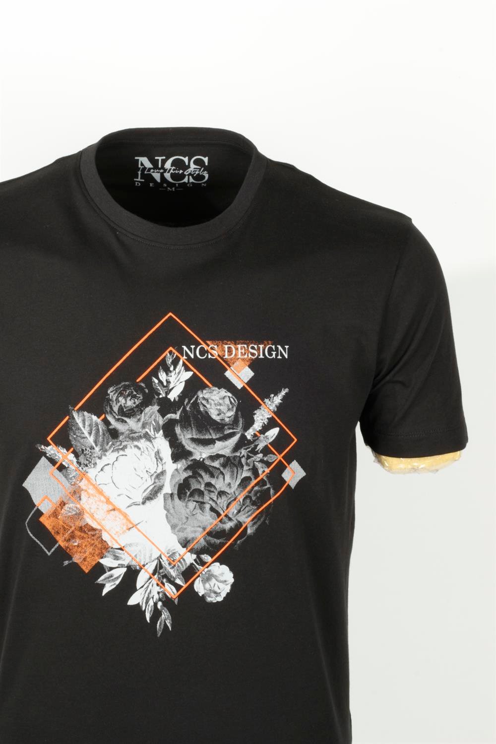 Ncs Siyah Bisiklet Yaka Baskılı Slim Fit T-shirt Ncs 1194