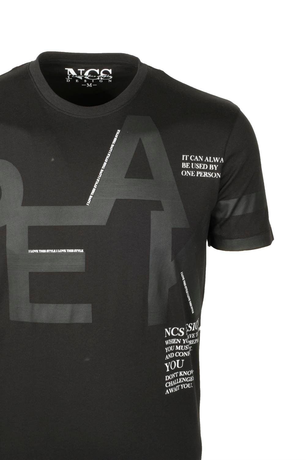 Ncs Siyah Bisiklet Yaka Baskılı Slim Fit Dar Kesim Tshirt 1227