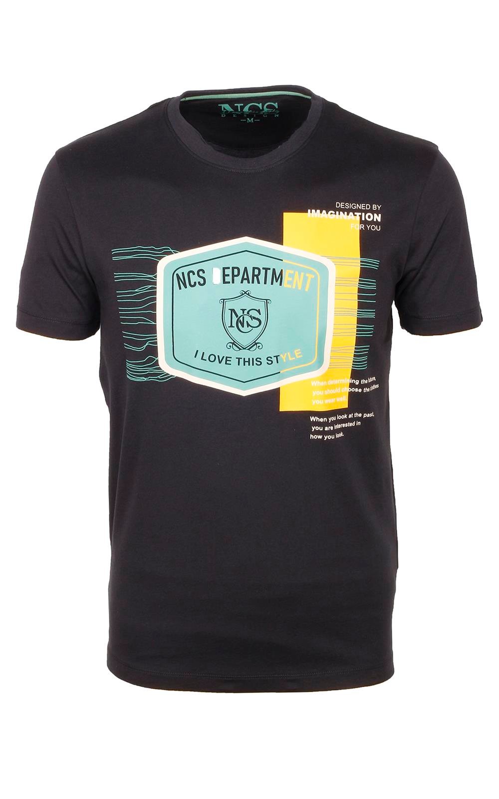 Ncs Siyah Bisiklet Yaka Slim Fit Dar Kesim Baskılı T-shirt 1216