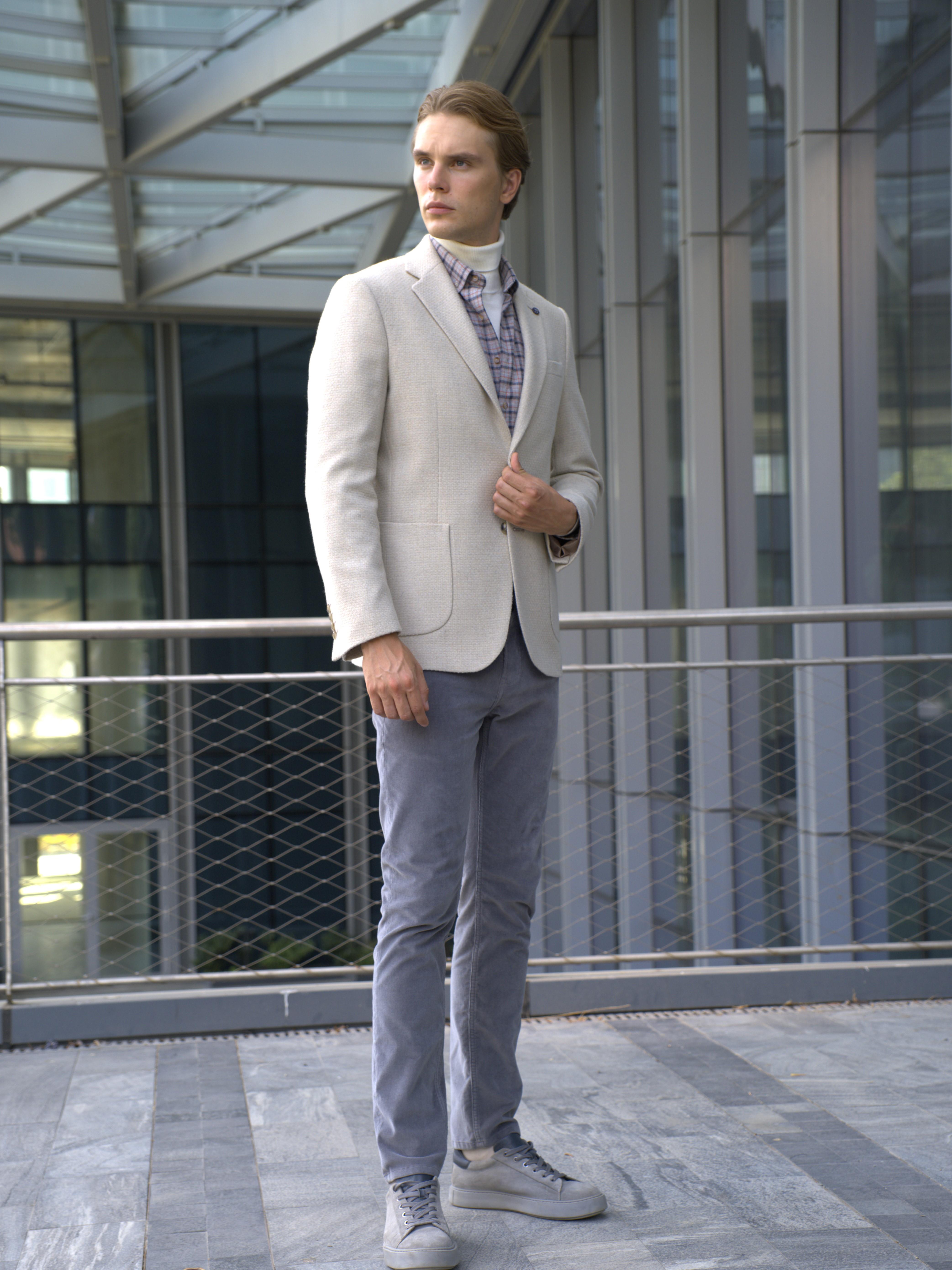 Taş Erkek Yün Ceket Kırçıllı Mono Yaka Torba Cepli Çift Yırtmaç Slim Fit Ceket NCS JEANS 4005