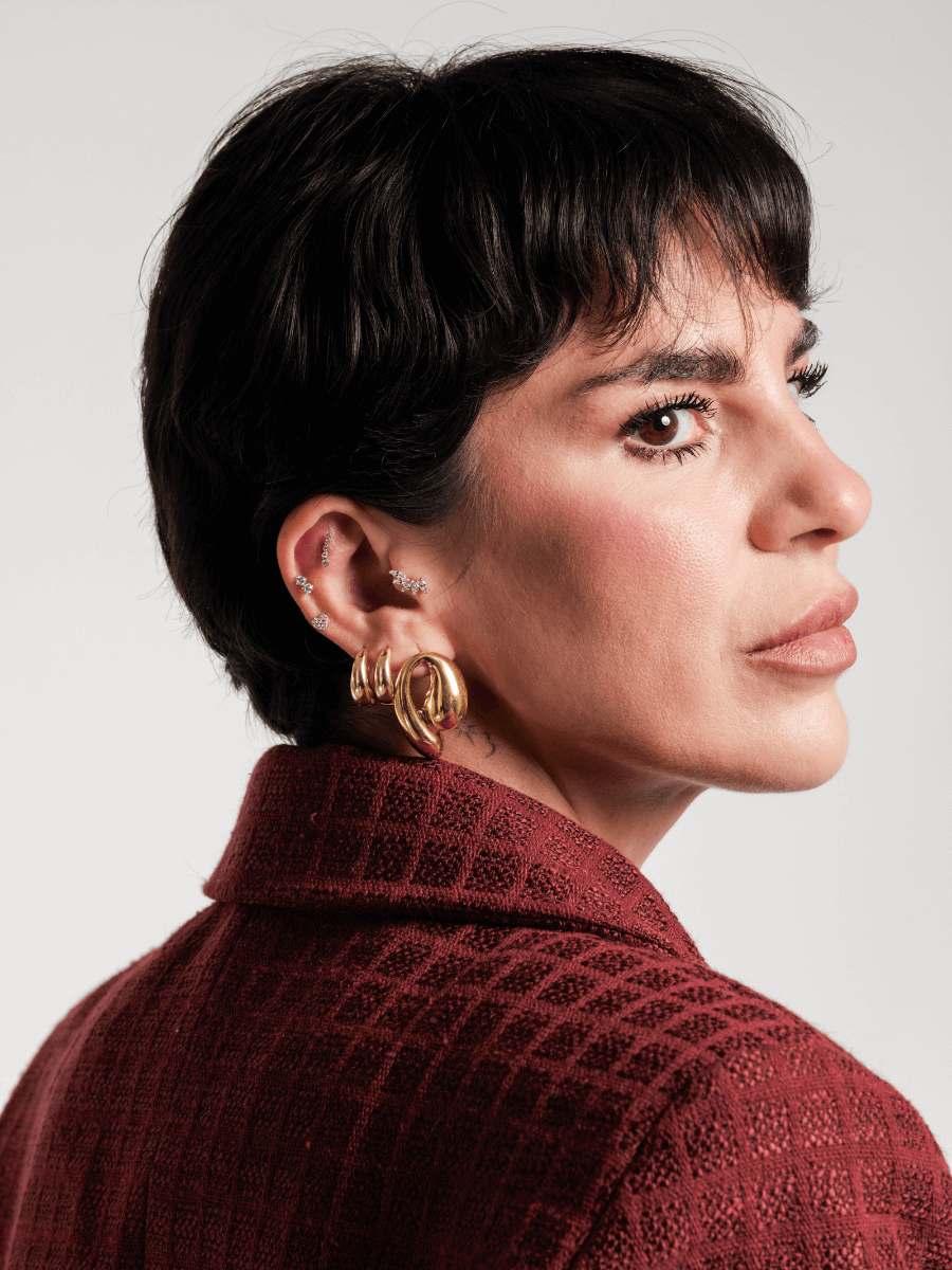 14 Ayar Altın Taşlı Kalp Tragus Piercing