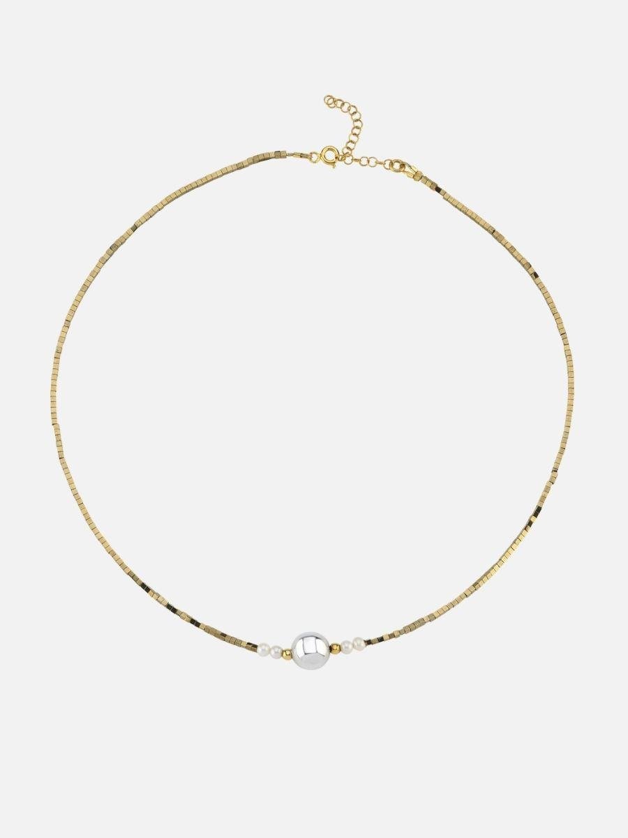 Asel Gümüş Toplu İncili Hematit Taşlı Kolye