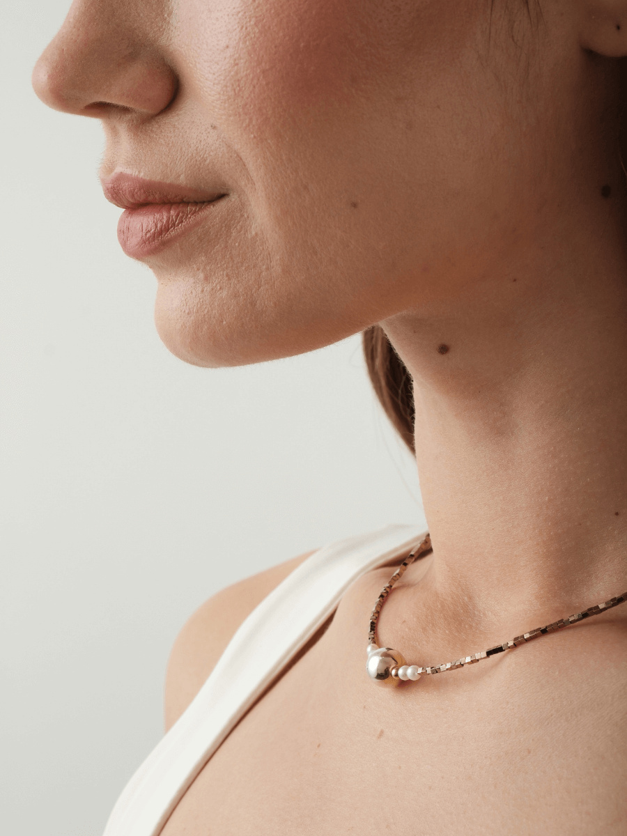 Asel Gümüş Toplu İncili Hematit Taşlı Kolye