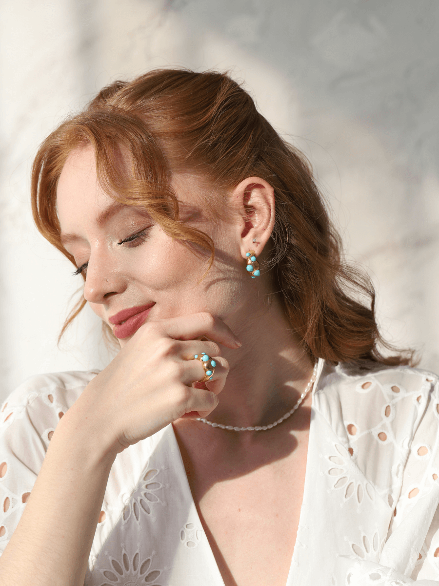 Ayza Turkuaz Halka Küpe