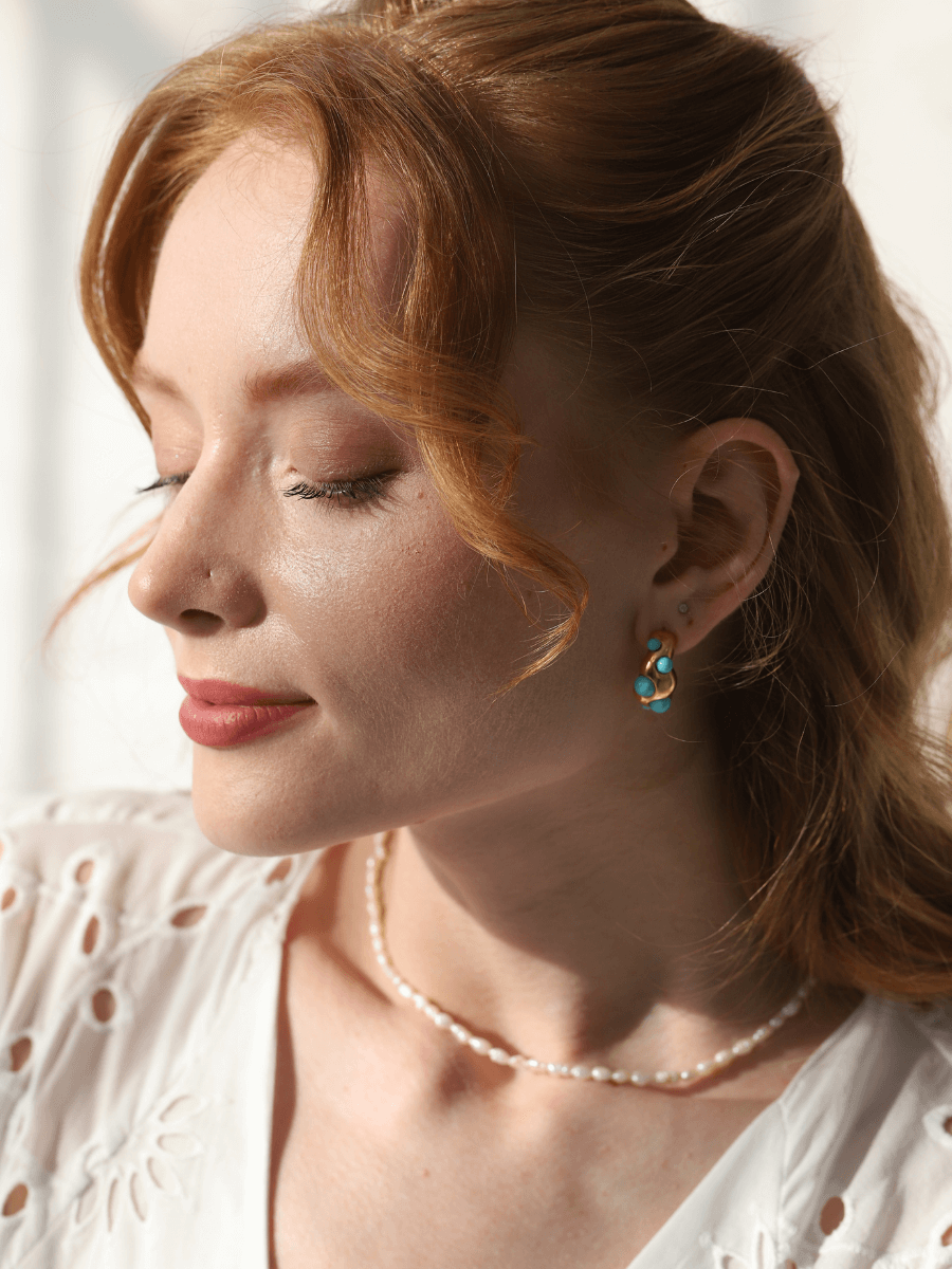 Ayza Turkuaz Halka Küpe