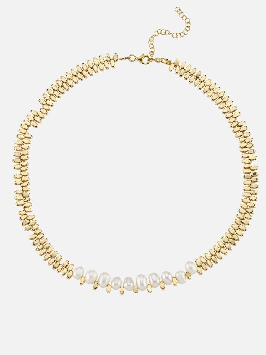 Caria Oval İncili Hematit Taşlı Kolye