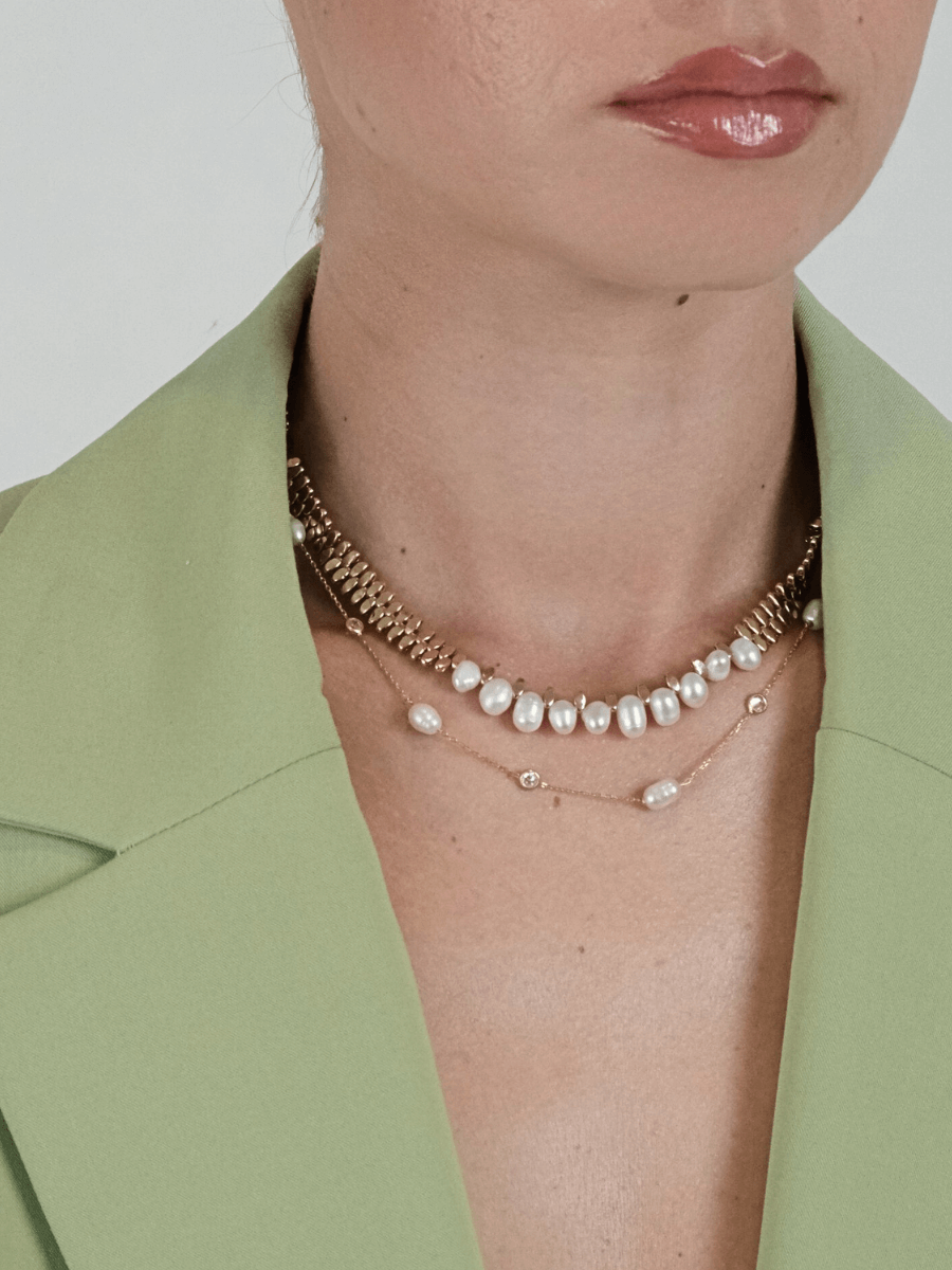 Caria Oval İncili Hematit Taşlı Kolye