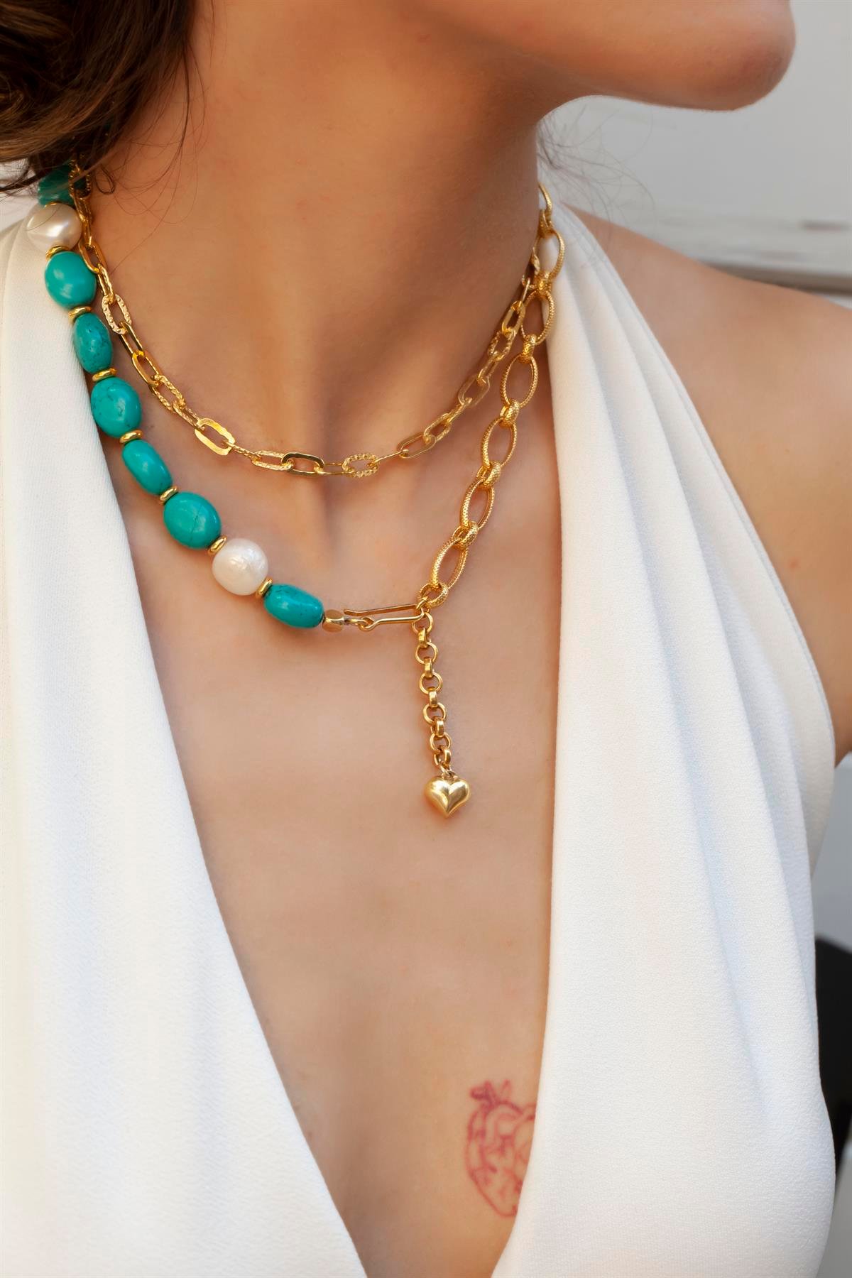 Comiso Turkuaz Zincir Kolye