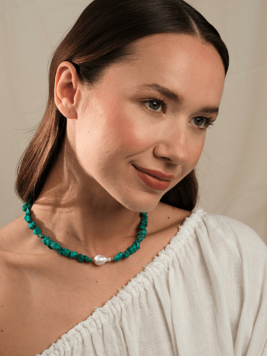 Ephyra Barok İncili Turkuaz Kolye