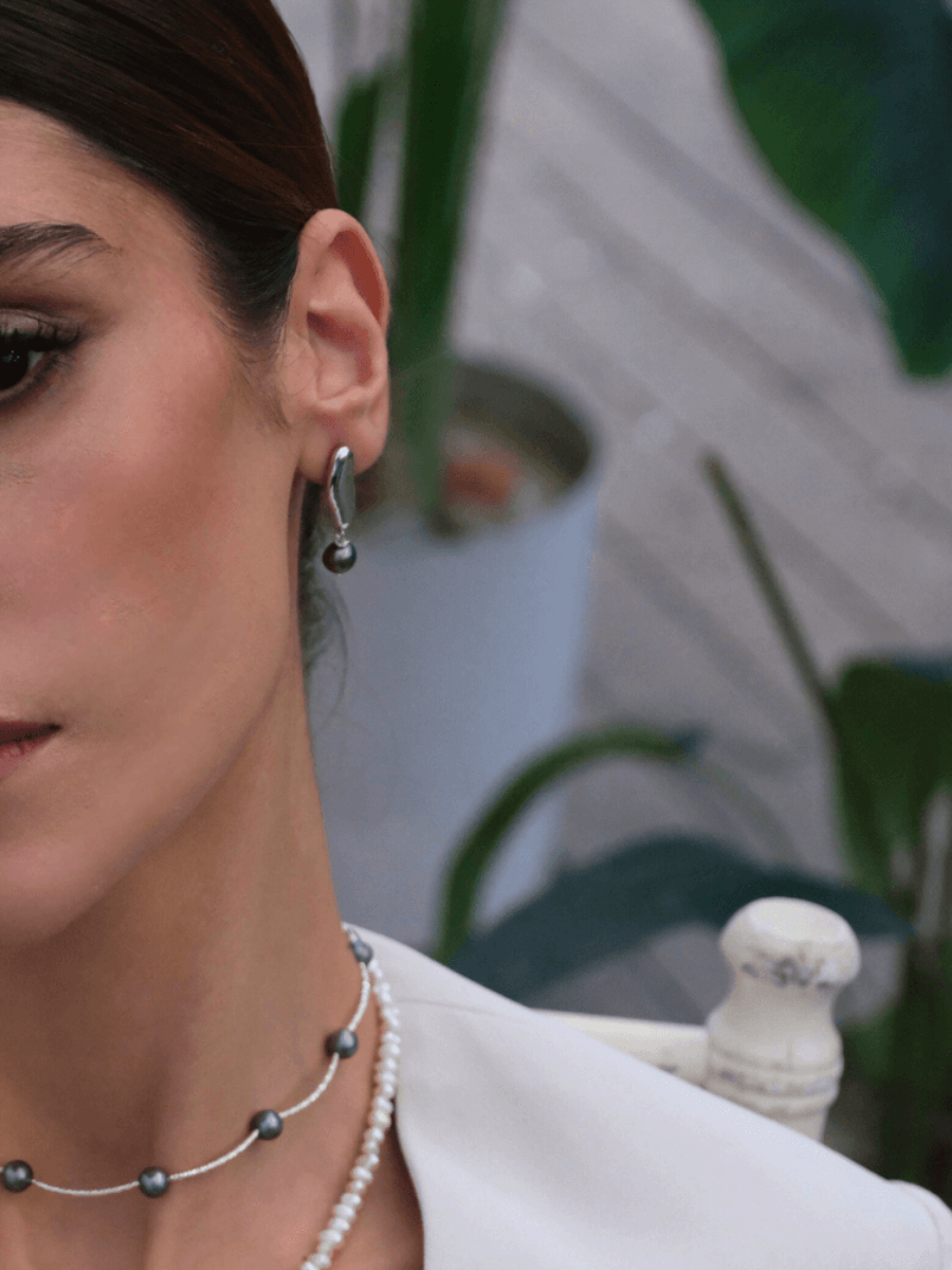 Gera Siyah İncili Sallantılı Küpe