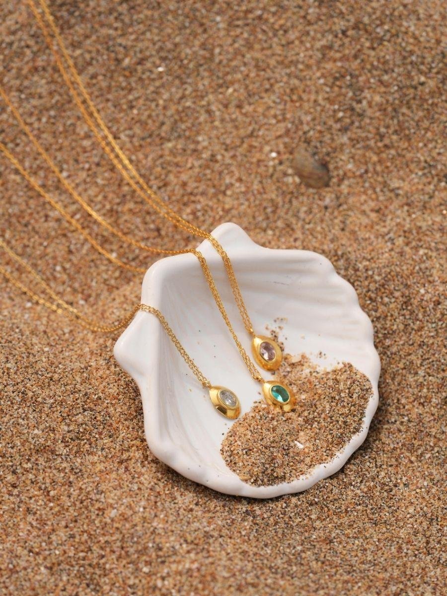 Gold Ella Taşlı Oval Kolye