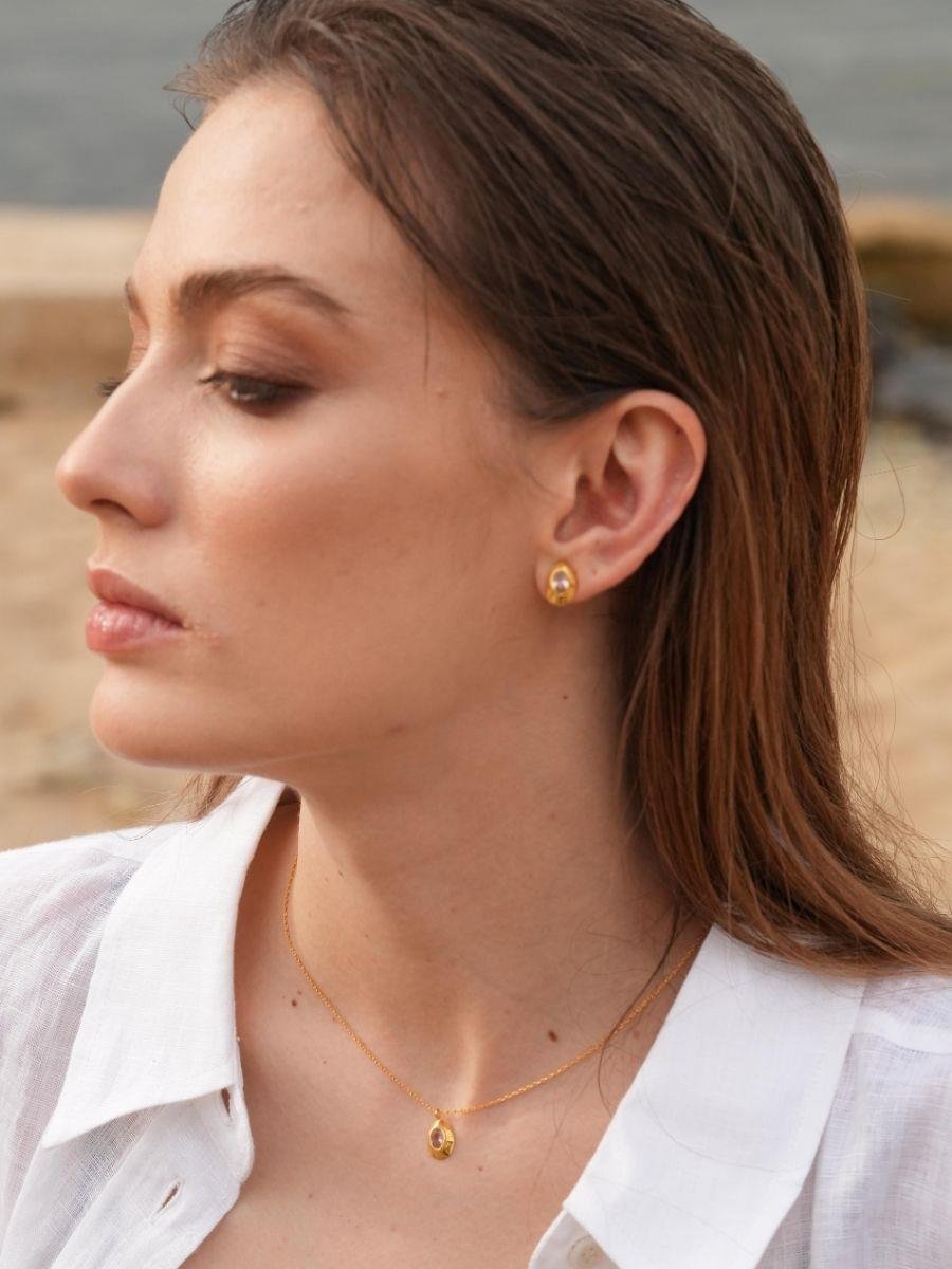 Gold Ella Taşlı Oval Kolye