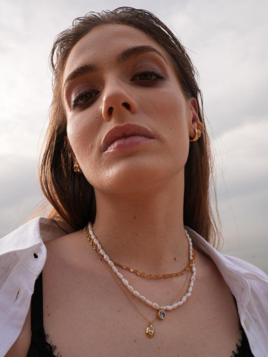 Gold Ella Taşlı Oval Kolye