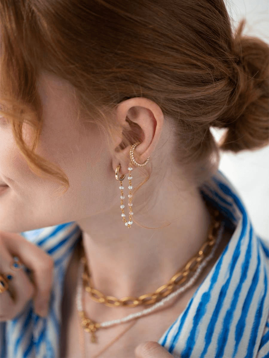 İkili İncili Kıkırdak Küpe