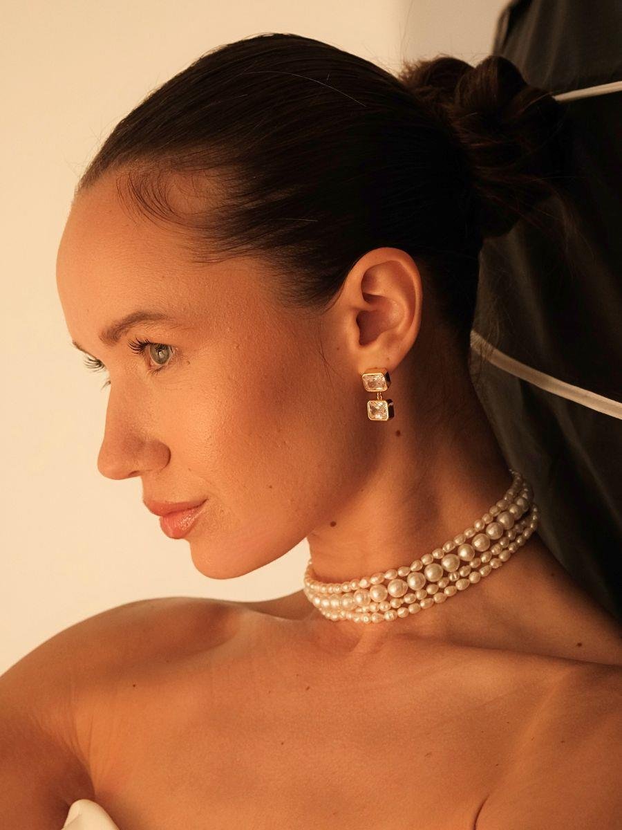 İkili Kristal Taşlı Sallantılı Küpe