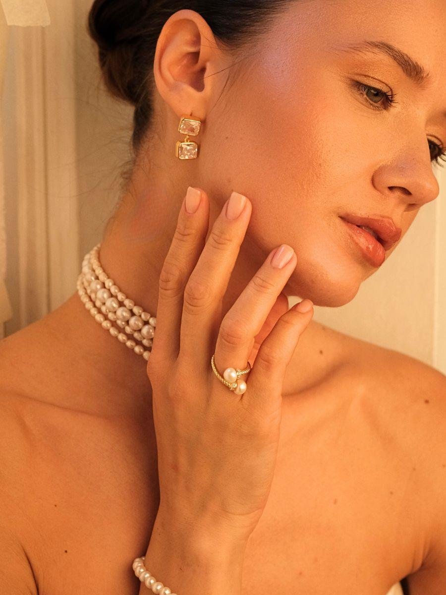 İkili Kristal Taşlı Sallantılı Küpe