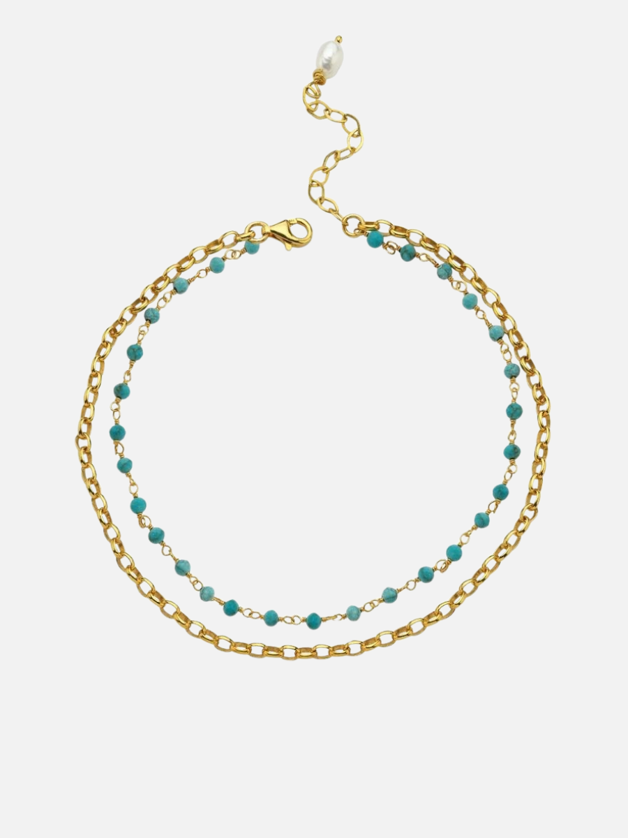 Jemy Turkuazlı Zincirli Halhal