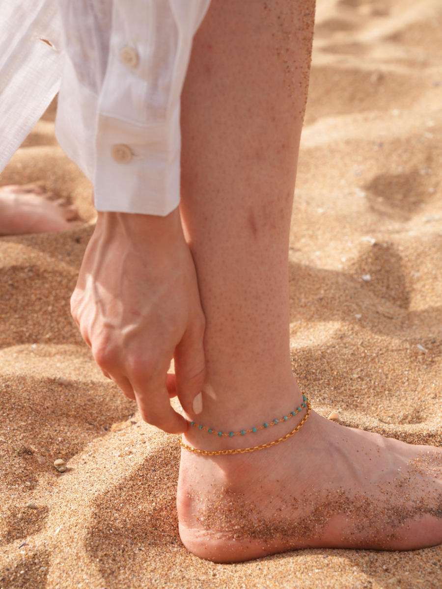 Jemy Turkuazlı Zincirli Halhal