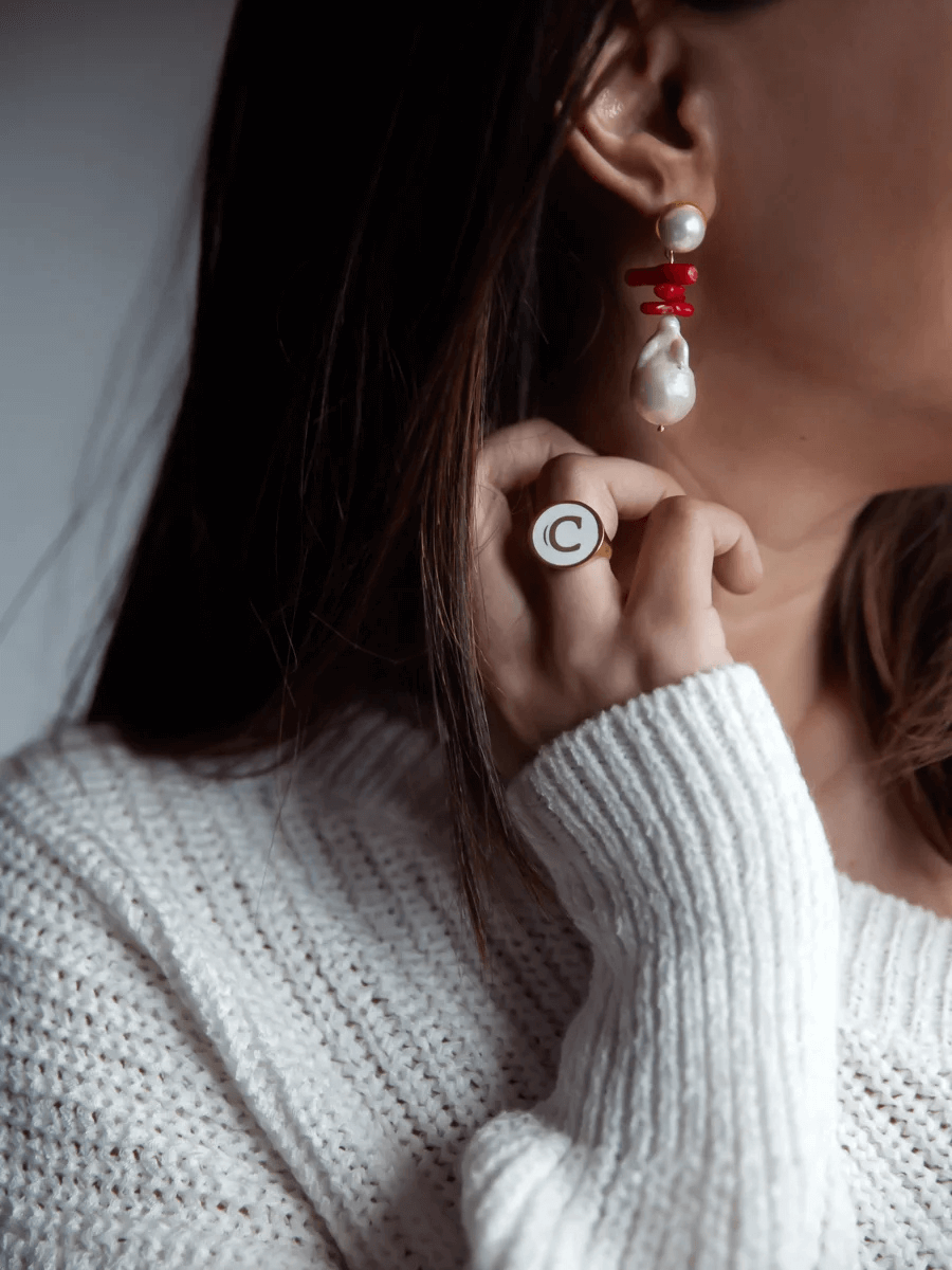 Kırmızı Mercan Barok İnci Küpe