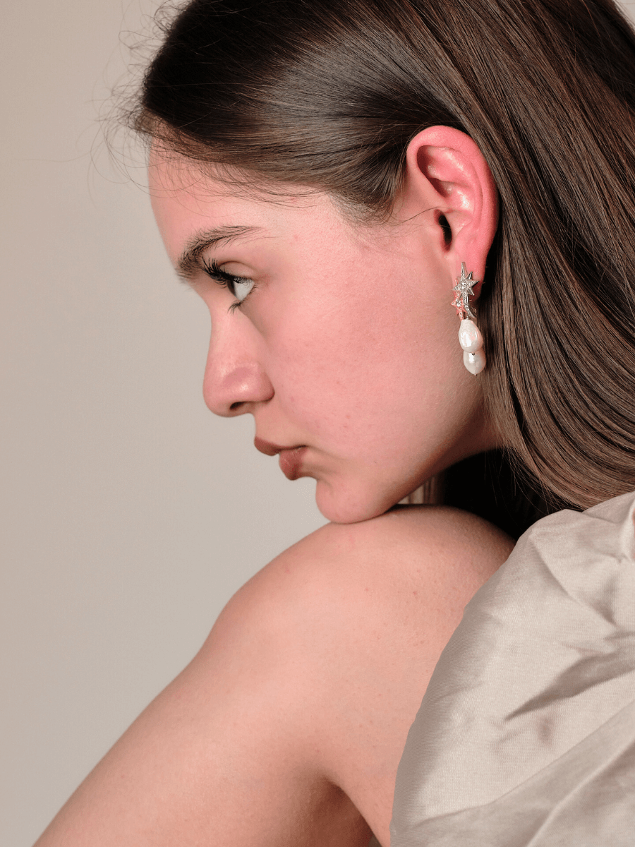 Kutup Yıldızı İncili Küpe