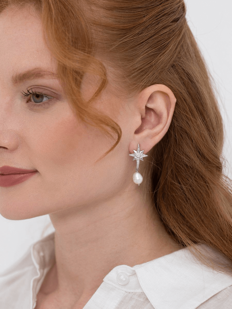 Kutup Yıldızı İncili Küpe