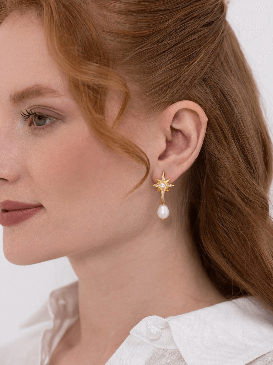 Kutup Yıldızı İncili Küpe