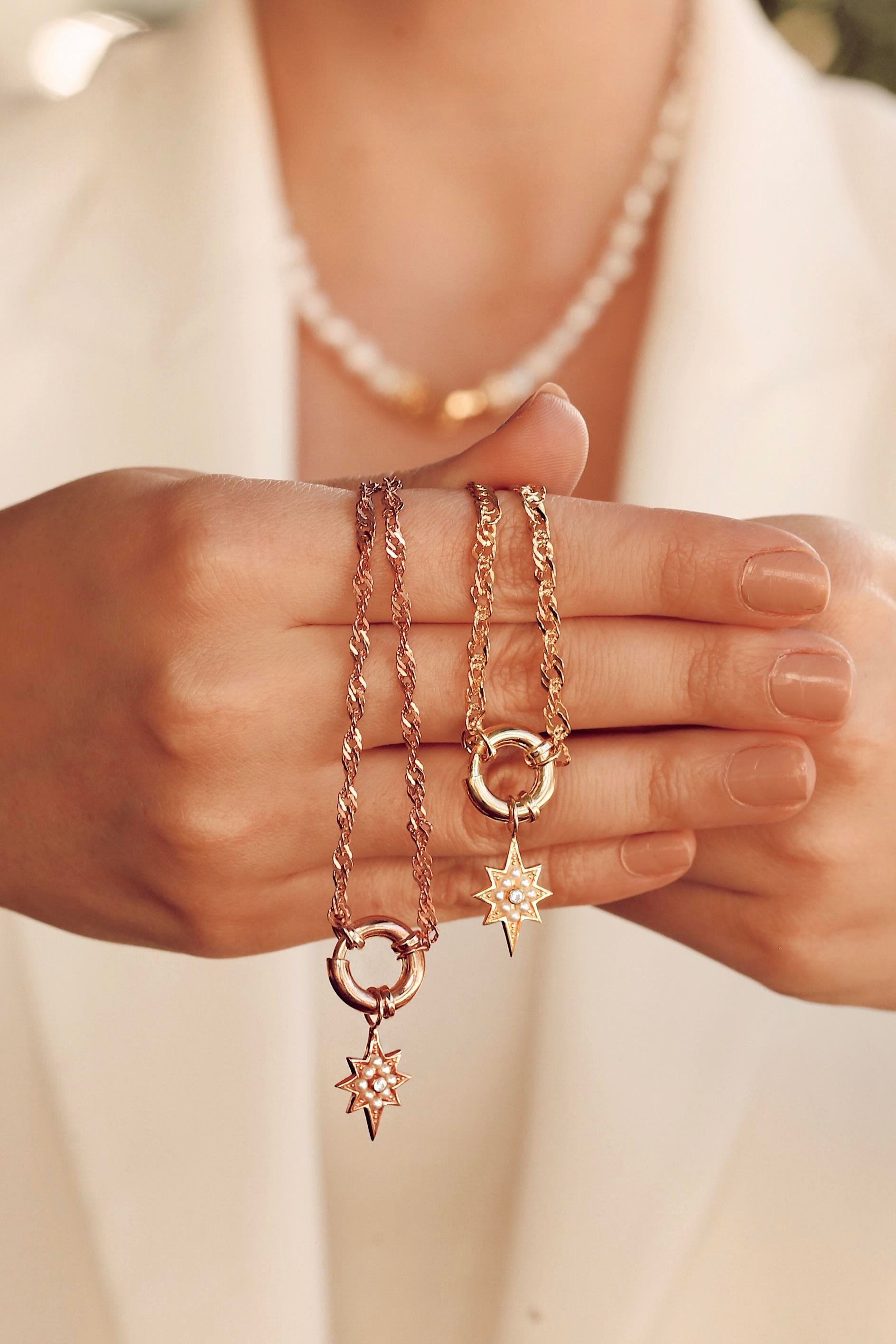 Kutup Yıldızı Kilitli İncili Kolye