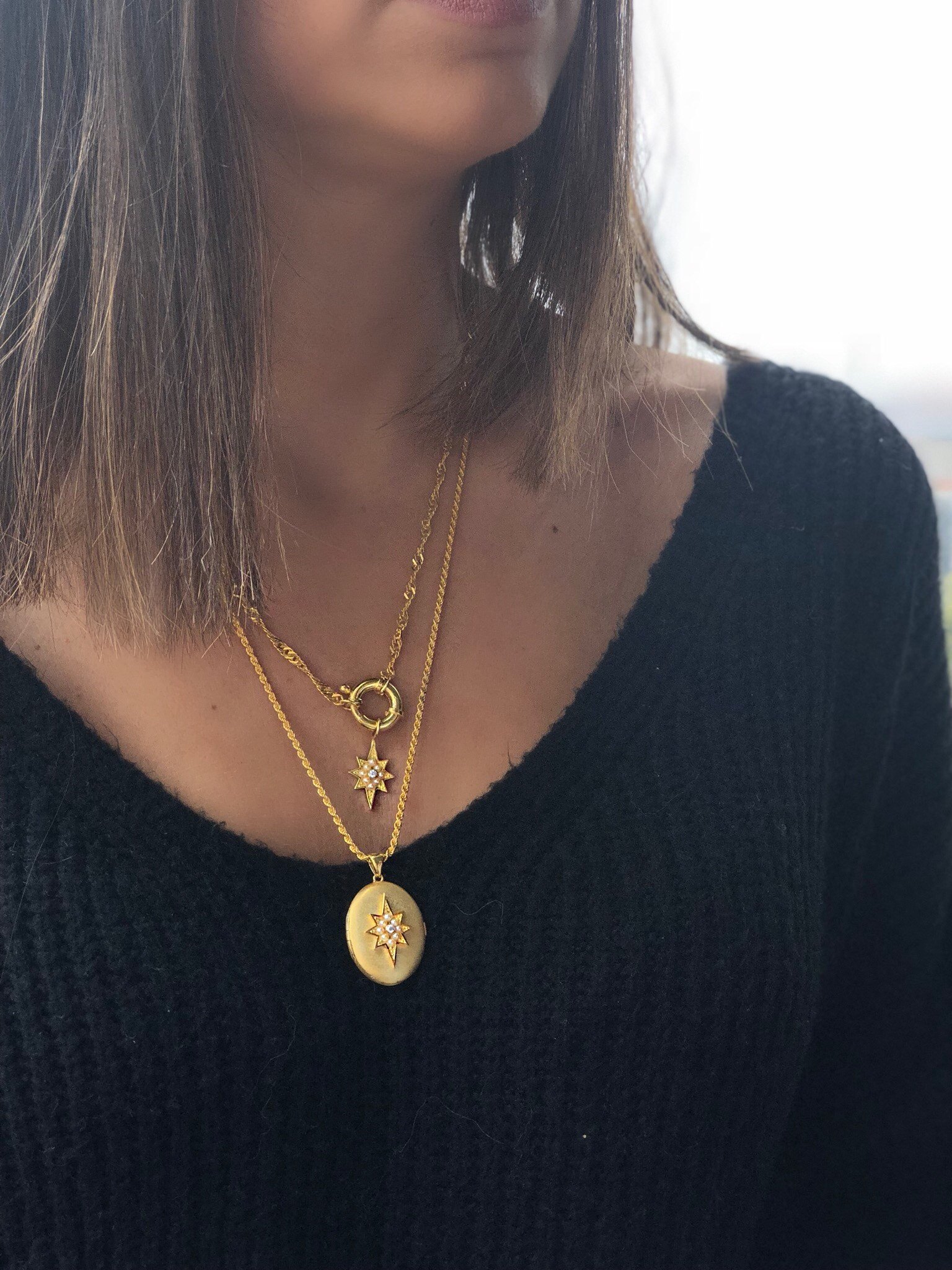 Kutup Yıldızı Kilitli İncili Kolye