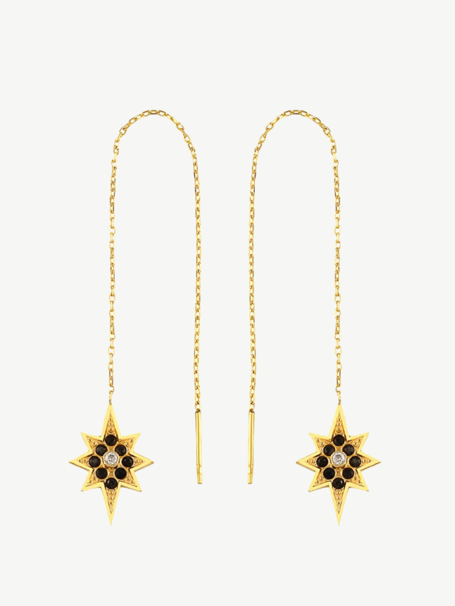 Kutup Yıldızı Siyah Taşlı Sallantılı Küpe