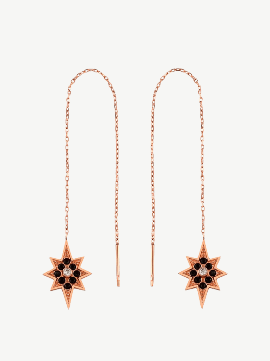 Kutup Yıldızı Siyah Taşlı Sallantılı Küpe