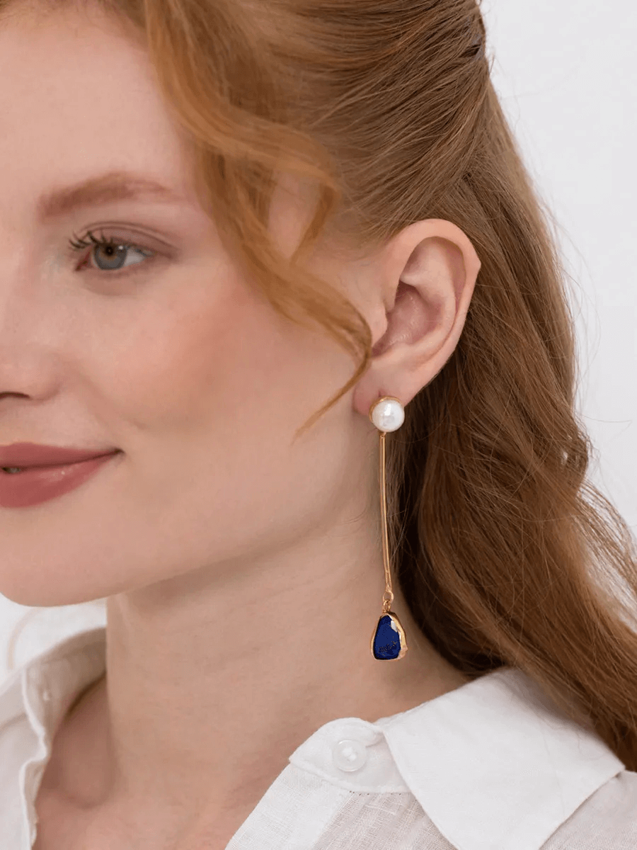 Lapis Doğal İnci Küpe