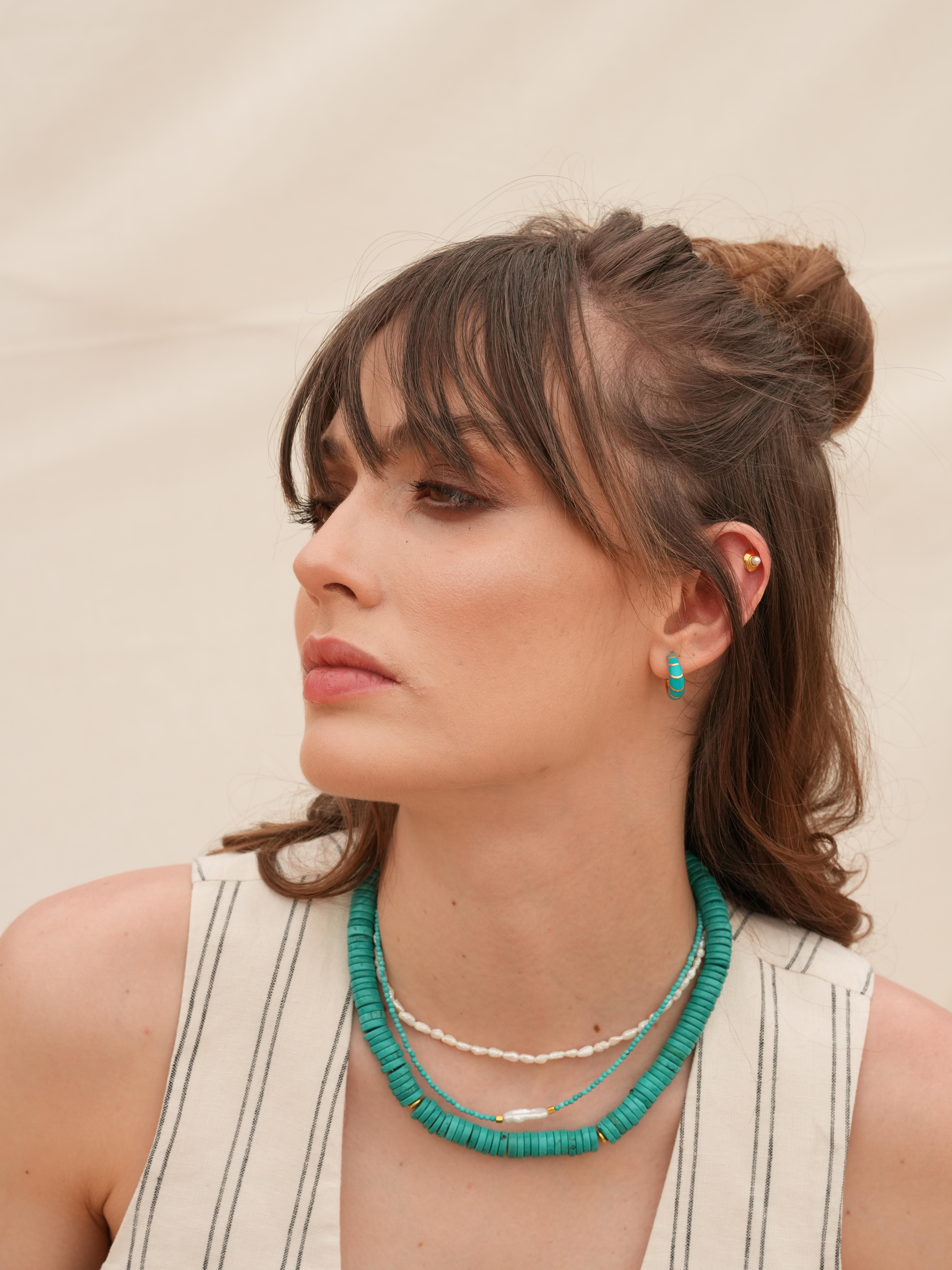 Meg Turkuaz Küçük İncili Kolye - 925 Ayar Gümüş