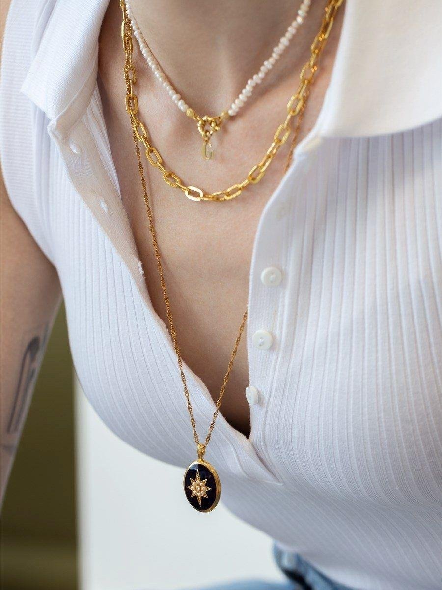 Mineli Kutup Yıldızı Madalyon Kolye