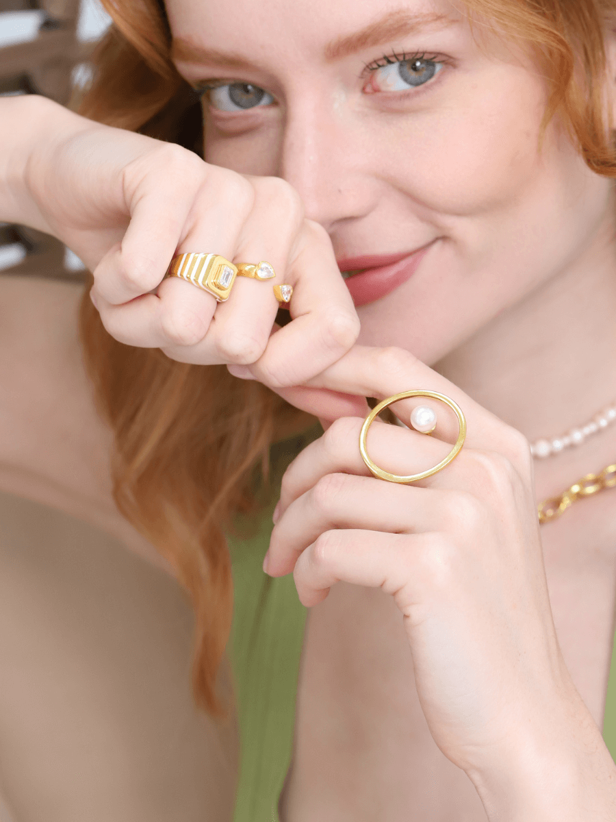 Oktagon Taşlı Mineli Yüzük