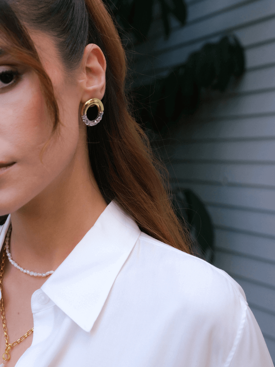 Rety Çift Renk Oval Küpe