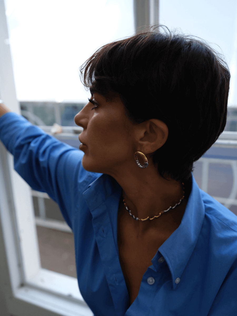 Rety Çift Renk Oval Küpe