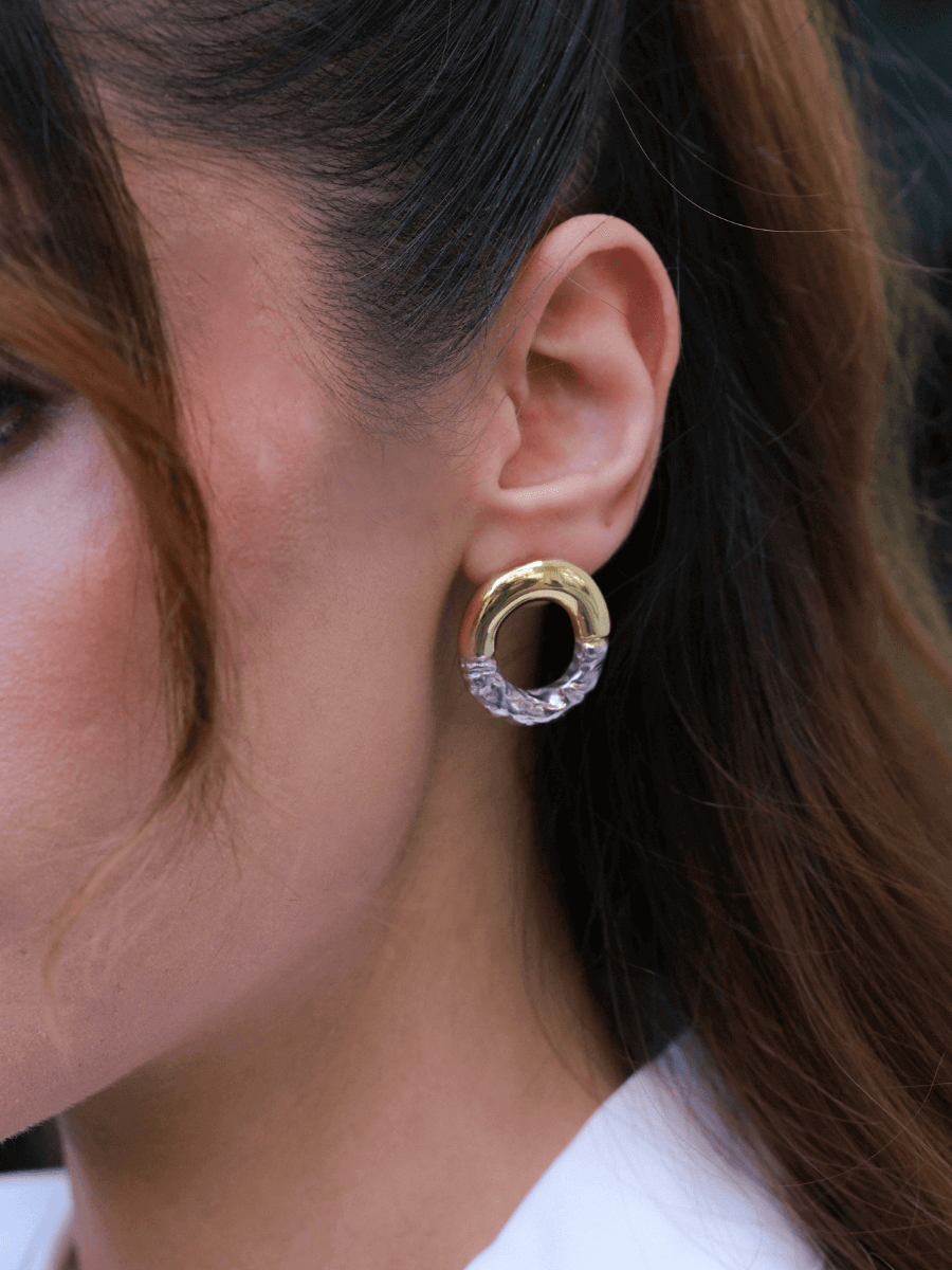 Rety Çift Renk Oval Küpe