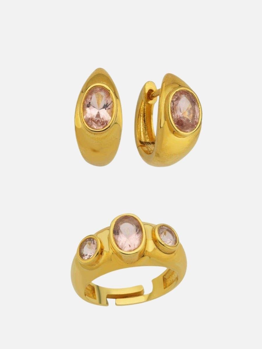 Rosie Renkli Taşlı Yüzük ve Lina Damla Taşlı Küpe set 