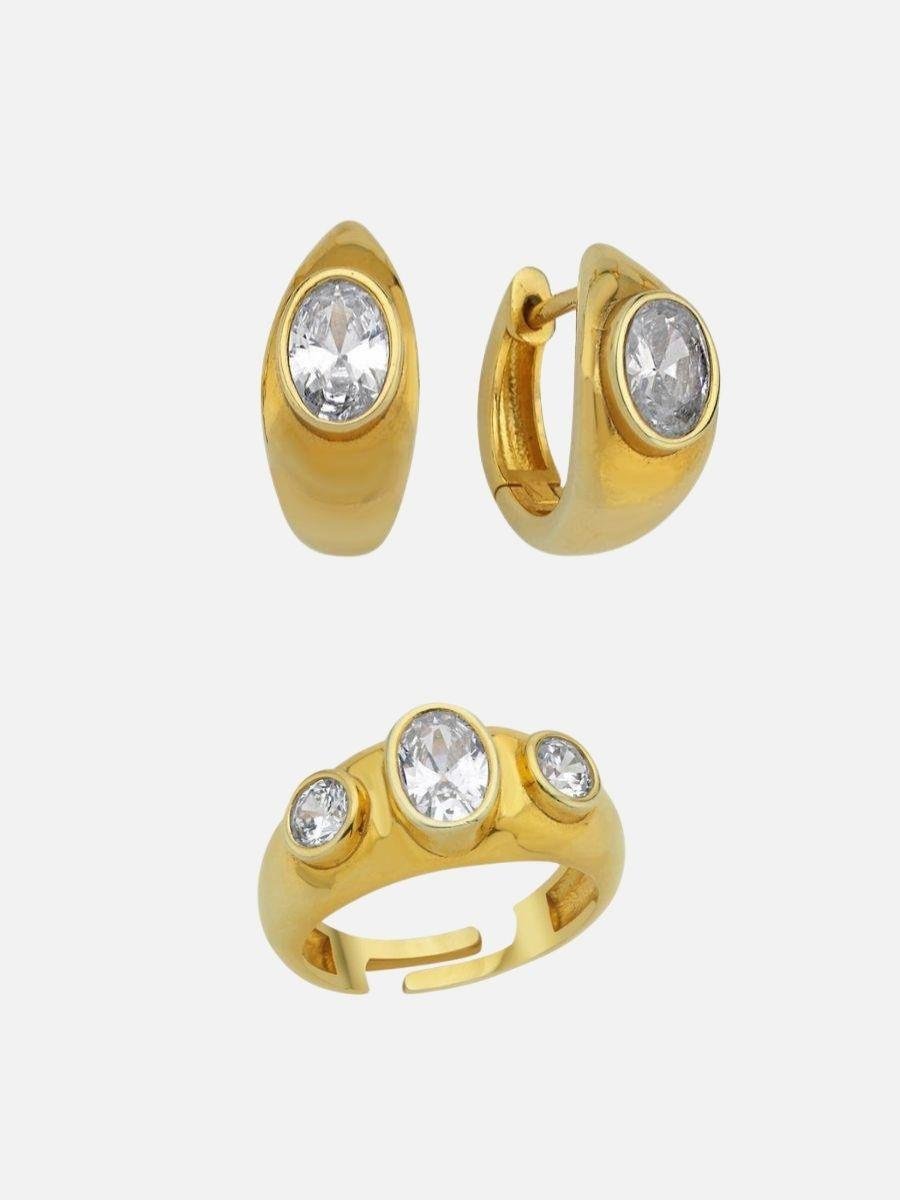 Rosie Renkli Taşlı Yüzük ve Lina Damla Taşlı Küpe set 