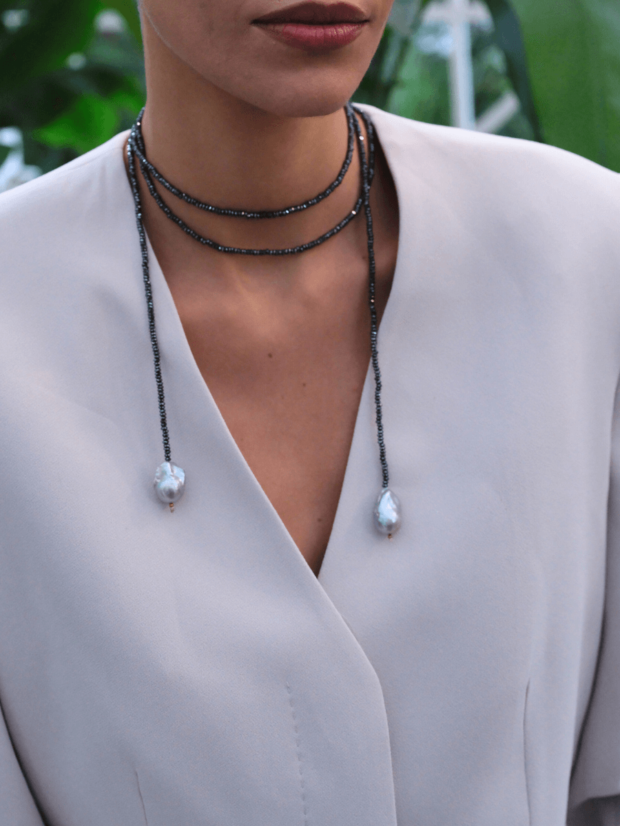 Sedna Barok İncili Hematit Taşlı Uzun Kolye