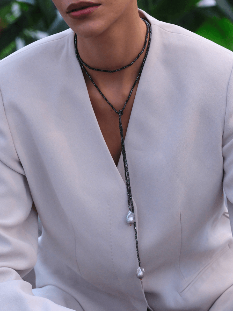 Sedna Barok İncili Hematit Taşlı Uzun Kolye