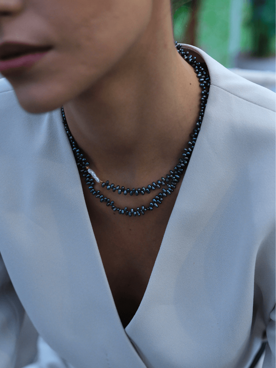 Triton Asimetrik Siyah İnci Kolye