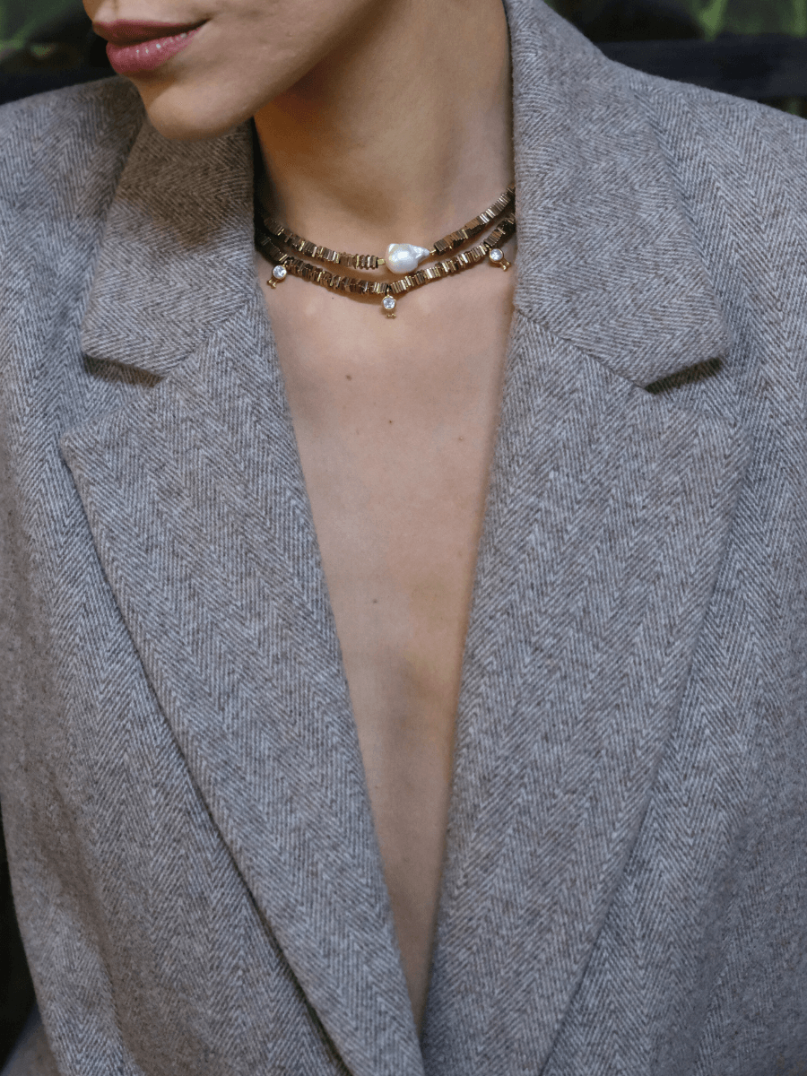 Yarn Barok İncili Hematit Taşlı Kolye