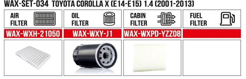  Filtre Set Toyota Corolla X (E14-E15) 1.4 (2001-2013) (Hava+Yağ+Polen+ Yakıt)