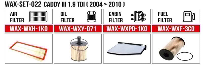  Filitre Set Caddy 3 1.9 Tdı ( 2004 - 2010 ) (Hava+Yağ+Polen+ Yakıt)