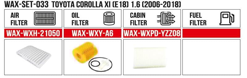  Filtre Set Toyota Corolla XI (E18) 1.6 (2006-2018) (Hava+Yag+Polen)